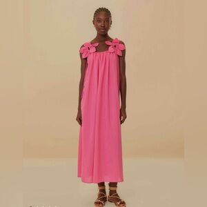 Farm Rio Pink Floral Details Sleeveless Midi Dress